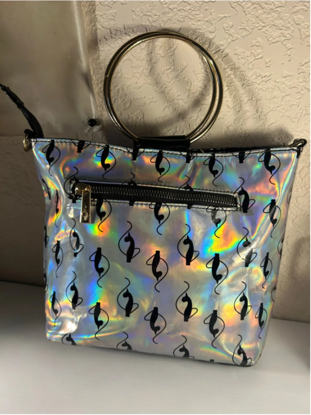 Y2K Baby Phat Tote Bag One Size Silver Black Cat Print